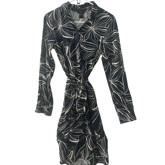 Ann Taylor Factory Navy Floral Belted Shirt Dress – Size XS - Picture 1 of 5